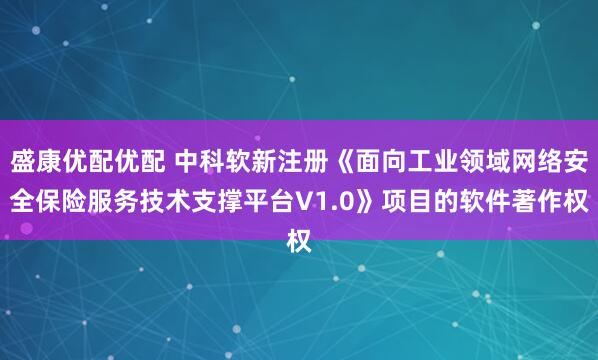 盛康优配优配 中科软新注册《面向工业领域网络安全保险服务技术支撑平台V1.0》项目的软件著作权
